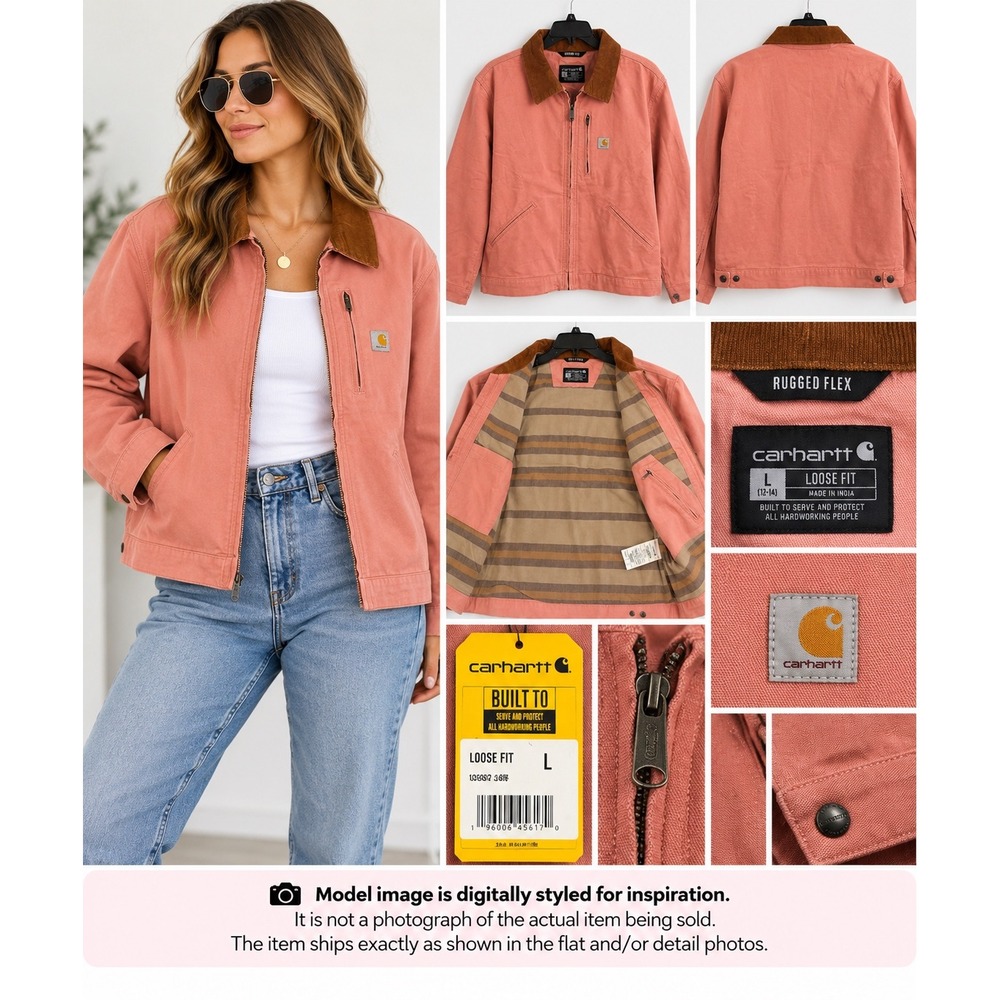 Carhartt NWT Rugged Flex Detroit Jacket Rose Tint Pink L 12-14 Workwear